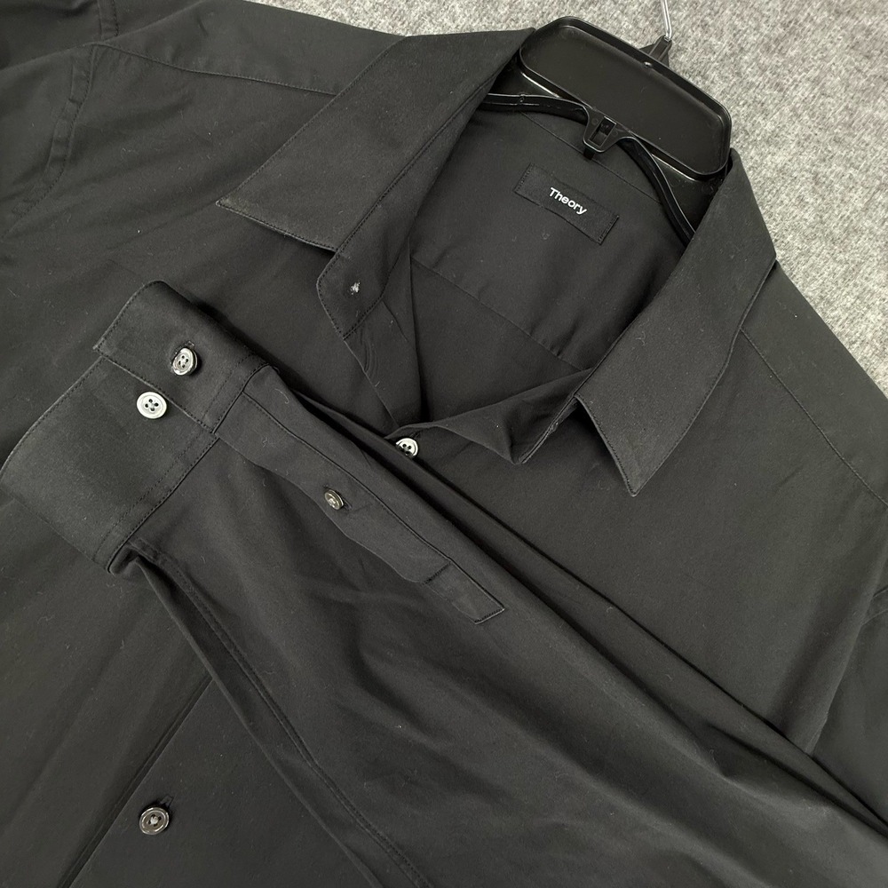 Theory Sylvain Wealth Black Button Up Collared‎ Poplin Dress Shirt Men's Sz 2XL